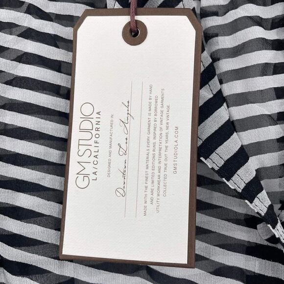 NWT GM Studio Women's Silk Striped Ruffle Sleeve Blouse Black White Size XS - Picture 7 of 12